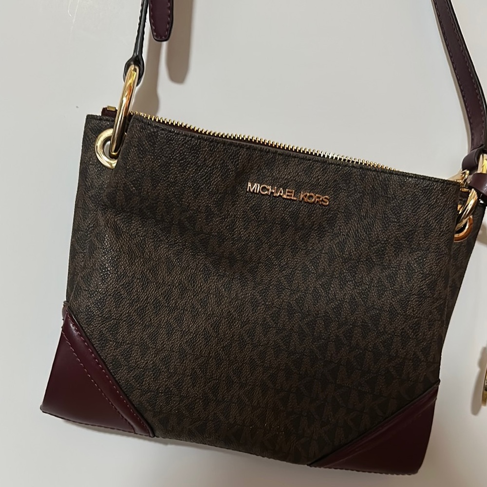 Michael Kors Burgundy and Brown Crossbody Bag
